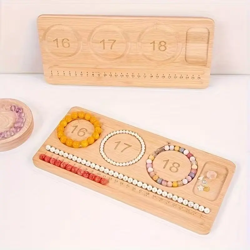 Wooden Beading Mat, Three-Ring Bracelet Design, DIY Jewelry Making Workbench, Multi-Functional Bead Organizer, Craft Tools