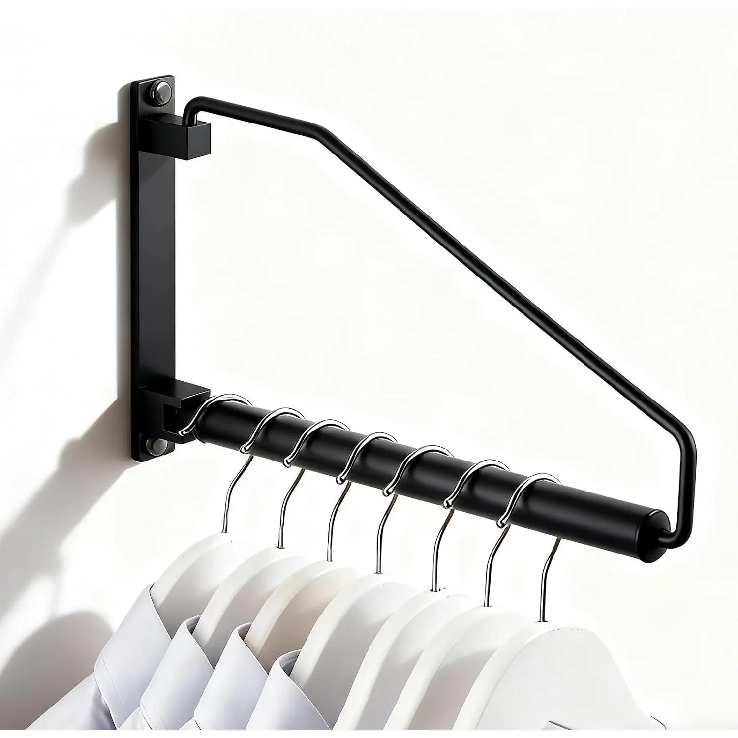 Folding Clothes Hanger Rack, Wall Mounted Laundry Racks for Drying Clothes,Swing Clothing  System Drying Closet Storage Organizer Black