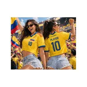 Colombia Soccer Crop Top Jersey, Custom Name Number Fan Shirt, Stadium Style Tee