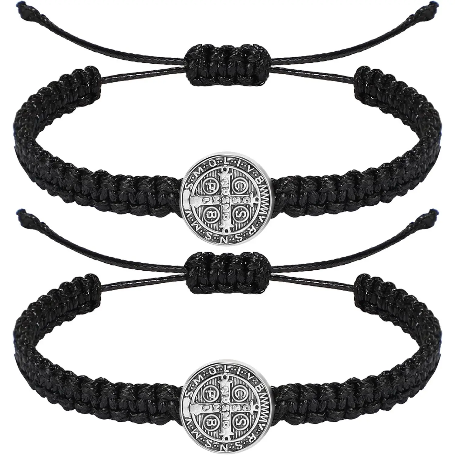 2 count Catholic Bracelets Saint Benedict Medal Gifts Adjustable String Bracelets Religious Gifts for Men Women Birthday Holiday