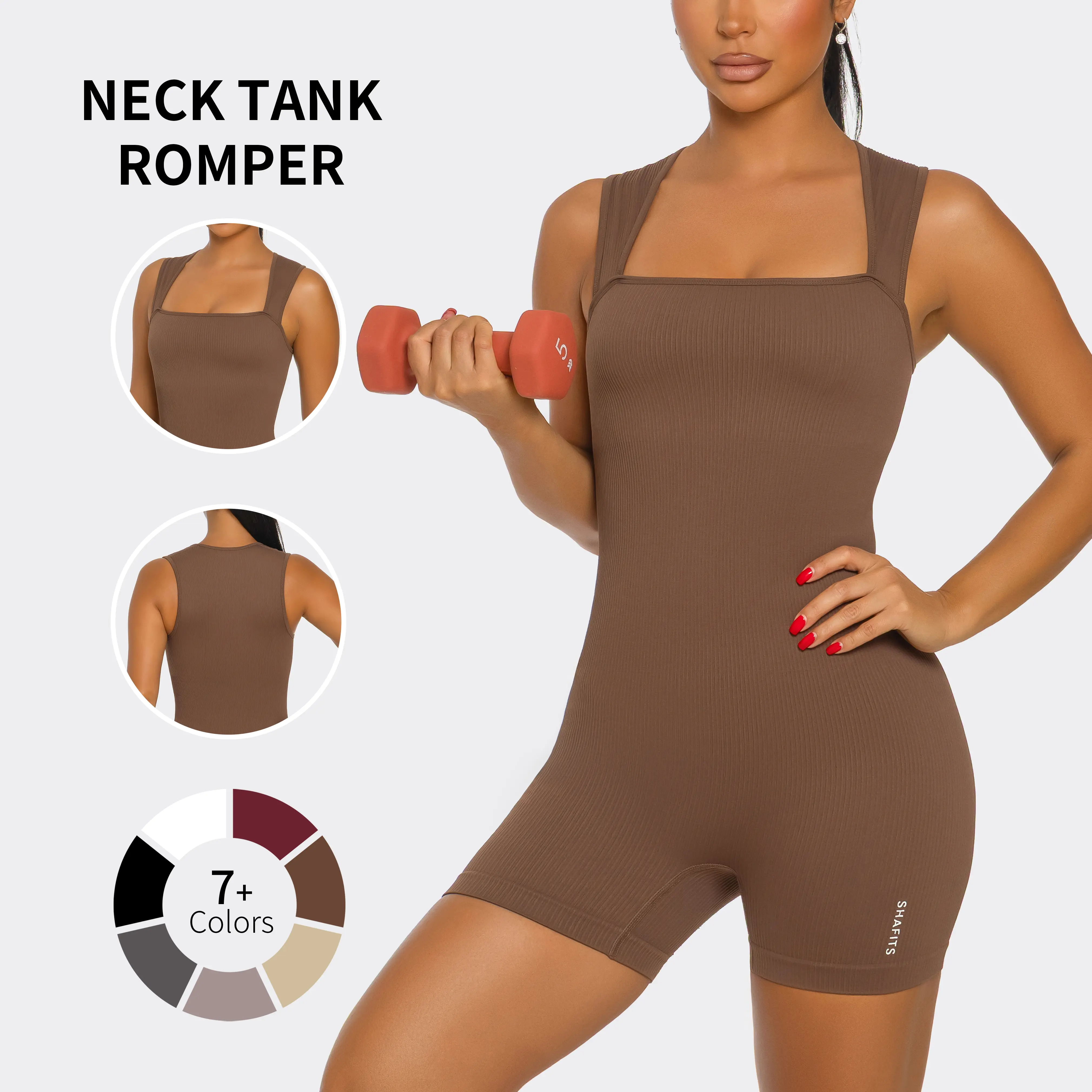 Women's Ribbed Square Neck Sleeveless Seamless Jumpsuit, High-Elastic Belly-Shaping Sports Jumpsuit, Sport & Outdoor Fitness Apparel for Gym, Daily Wear, One Piece Jumpsuits