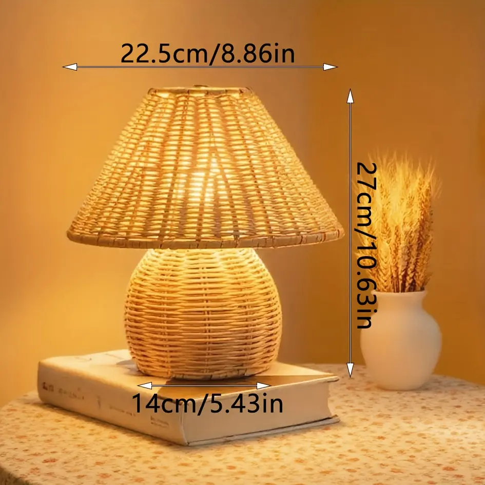 Natural Bamboo Woven Table Lamp - Bohemian Zen Style, USB-Port Powered, for Bedside & Living Room Ambient Lighting, Home Decor Accessory