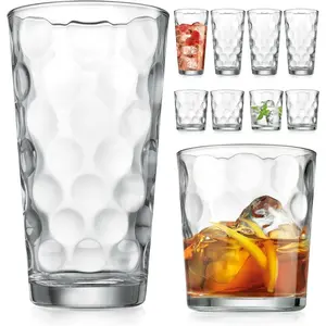 Drinking Glasses Set Of 8    4 Highball (17 oz.) Kitchen Glasses |   4 (13 oz.) Rocks Glass Cups for Water, Juice and Cocktails.