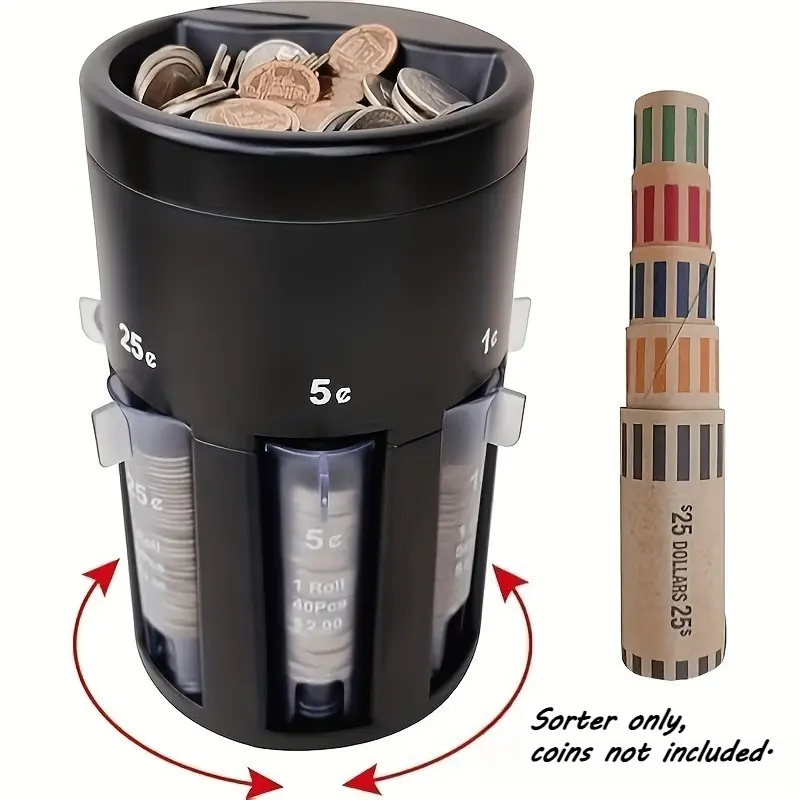 5-in-1 Rotating Manual Coin Sorter With 5 Coin Wrappers, Battery-free Without Electronic Parts, Cash Organizer For Office, Supermarket, Bank And Retail Store