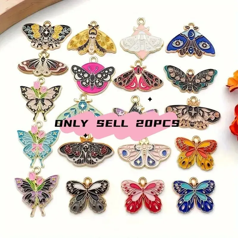 20-Piece Enamel Butterfly Pendant Set in Zinc Alloy, Exquisite Insect Moth Charms for DIY Jewelry and Keychain Making, Diy Pendants, Diy Jewelry Decoration