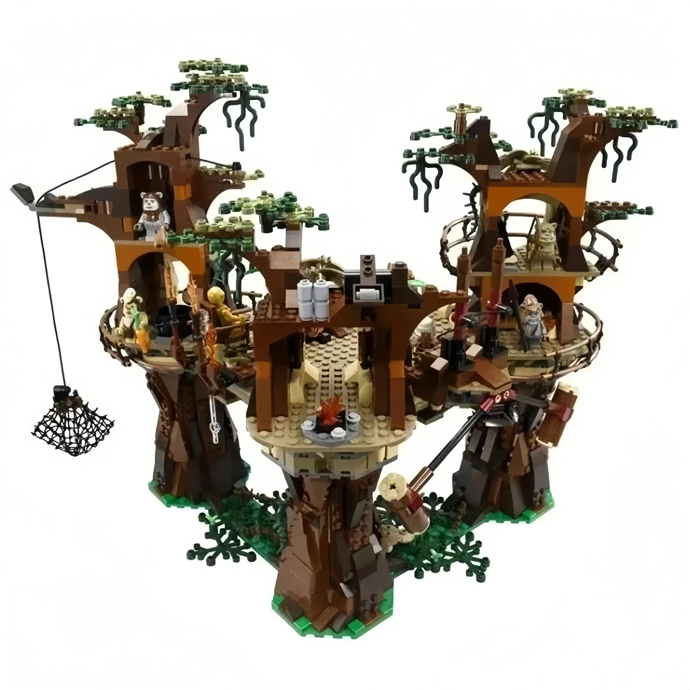 New Jungle Tree House Building Set, Multi-Tower Tree Top Village Model, Suspension Bridge Campfire Detail Scene, Adult Hand Assembly Gift
