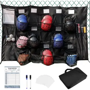 Hanging Helmet Bag for Baseball Softball Team, Helmet Organizer for Hold Up to 15 Players Helmets 4 Bats with Name Cards Roster Line Up,