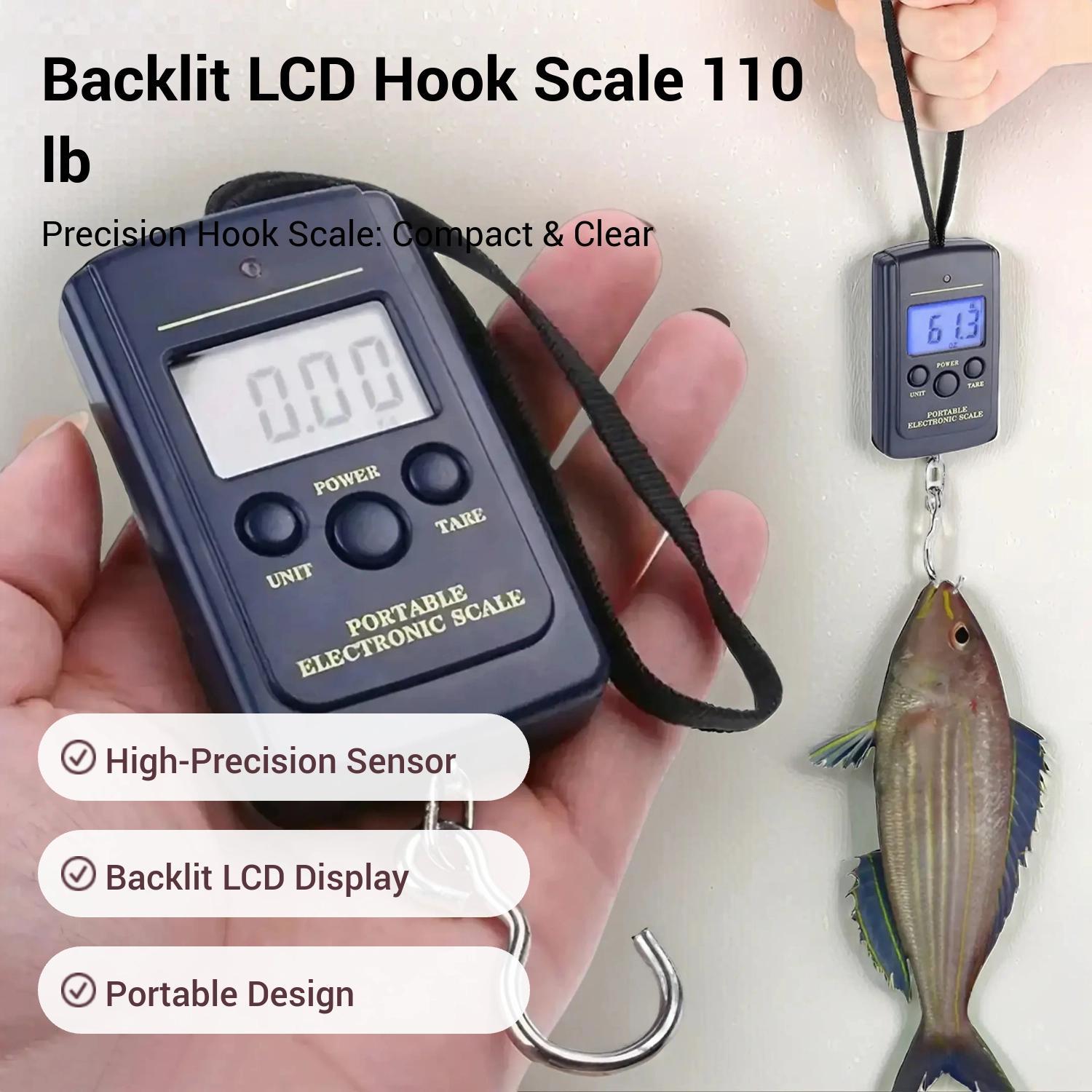 Backlit LCD Display Hook Scale, 110 lb/50kg Hook Scale, Batteries Required Hook Scale, Universal Handheld Hook Scale, Hand Tools as Dad Gifts, Heavy Duty, Tool, Portable Digital Scale, Balance Scale