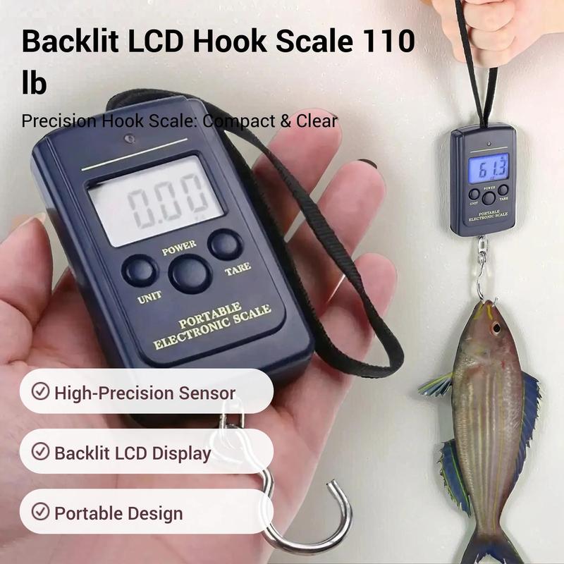 Backlit LCD Display Hook Scale, 110 lb/50kg Hook Scale, Batteries Required Hook Scale, Universal Handheld Hook Scale, Hand Tools as Dad Gifts, Heavy Duty, Tool, Portable Digital Scale, Balance Scale