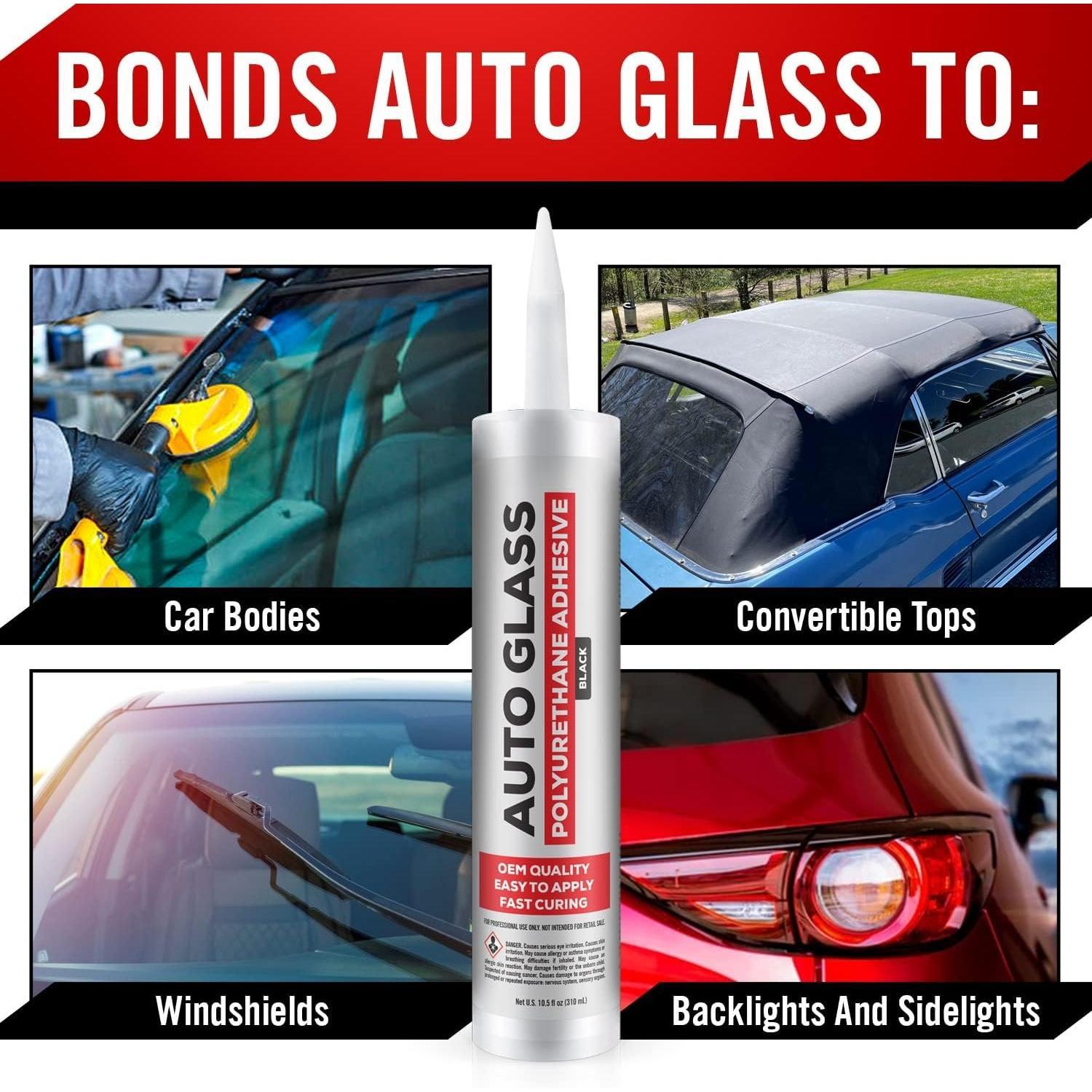 One-Step Primer & Polyurethane Windshield Adhesive Kit - High Bond Strength, ,  Drying Sealant for Windshield Replacement - Includes Daubers & Gloves