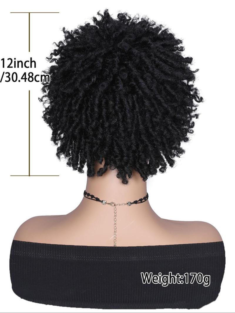 12 Inch Short Dreadlock Wig, Afro Curly Faux Locs Synthetic Wigs, Glueless Afro Kinky Twist Wigs, Synthetic Short Dreads Wig, Synthetic Braided Wig