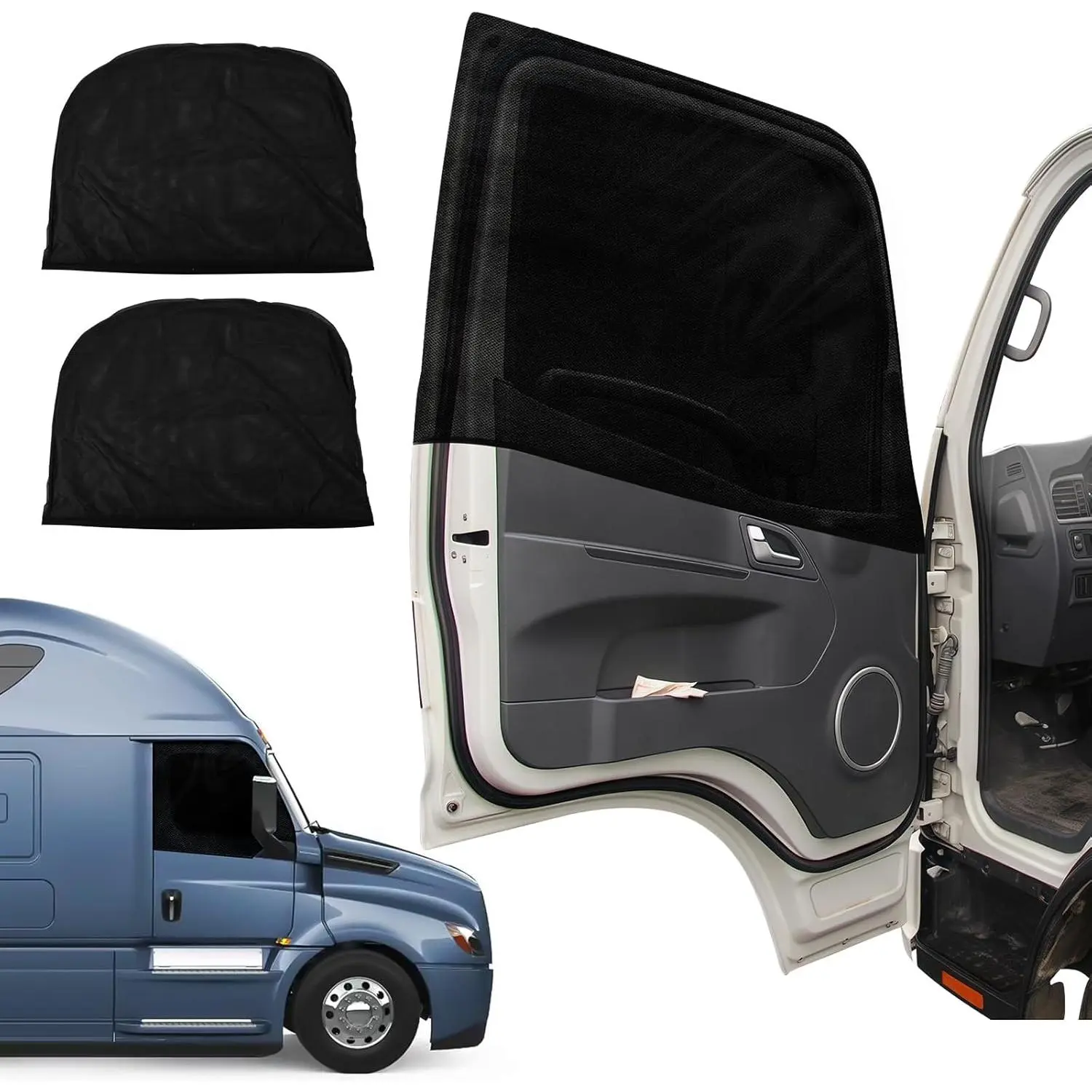 2-Pack Window Bug Screen Semi Trucks & Pickups, 39"x35" (Expands to 59") Sun Shade & Bug Mesh, No-Tool Installation, for Freightliner, Peterbilt, Kenworth & Tacoma, Silverado, Ram & More