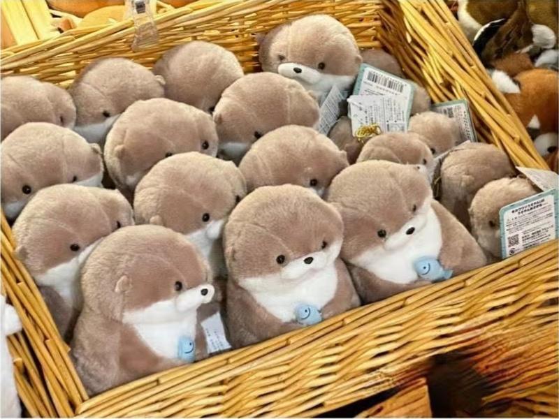 Cute Otters Holding Fish Plush Doll Keyrings Lightweight Hanging Pendant Props For School Bag Key Wallet Doll Toy Gifts 11cm