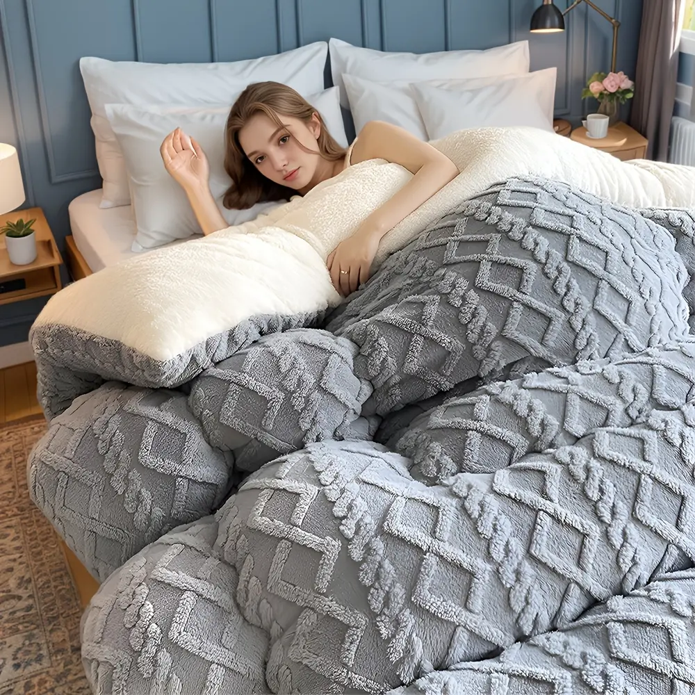 Ultra Soft Taffeta Winter Bed Comforter, Double-Sided, Anti-Static & Shedding Resistant, Thick Plush Warm, Machine Washable Easy Care