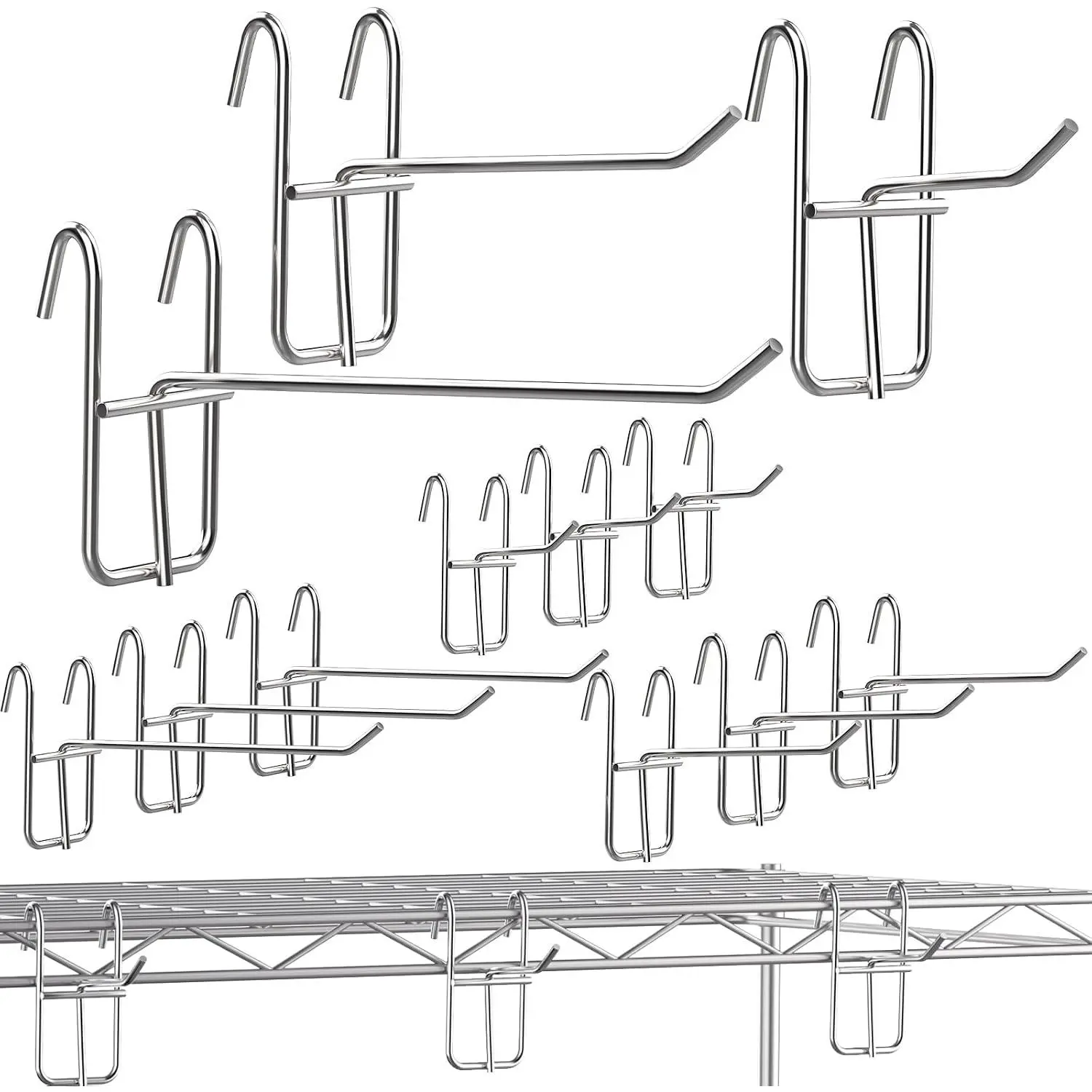 12 Pack 2/4/6 Inch Hooks for Wire Shelving, Heavy Duty Metal Hooks Accessories for Wire Rack Shelf Storage Display Organizer ()