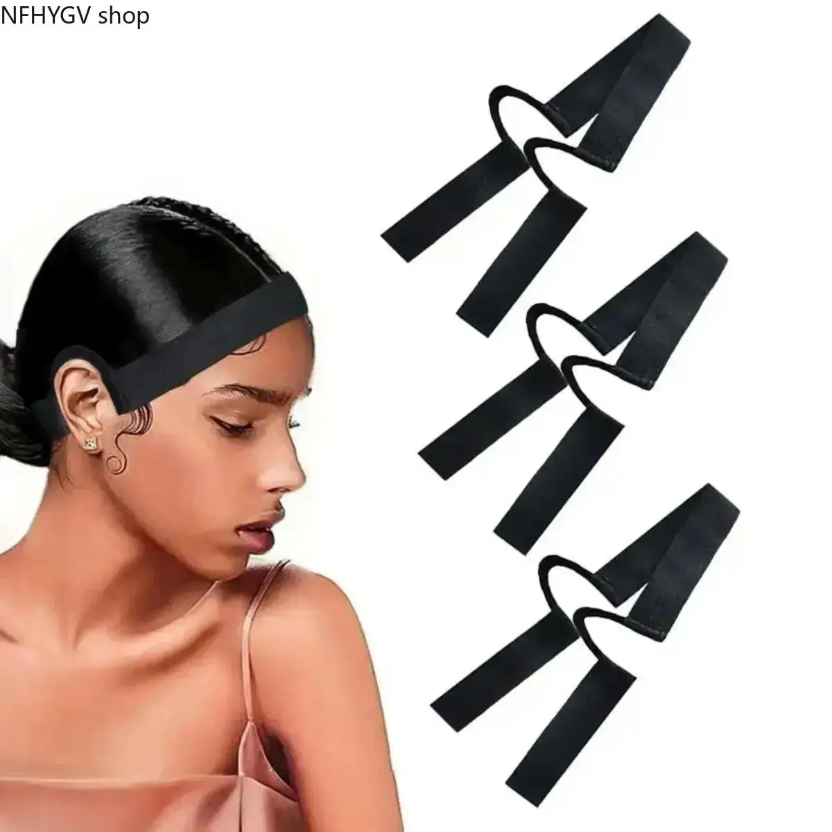 3PCS Elastic Wig Bands Designed As Professional Lace Front Melting Band, Ergonomic Zero Ear Pressure Structure Provides Secure Hair Closure Effect, Soft Stretch Styling Accessory For Daily Lace Wig Installation