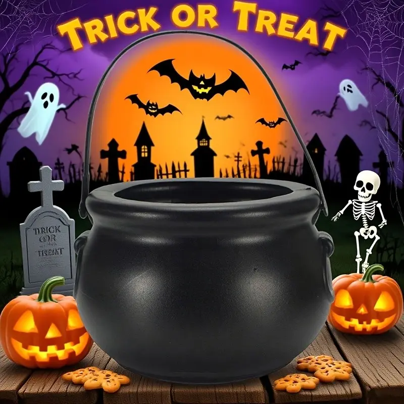 Halloween Candy Bucket, Kids Festival Decorations, Handheld Candy Barrel, Witch Bucket, Haunted House Setup Supplies