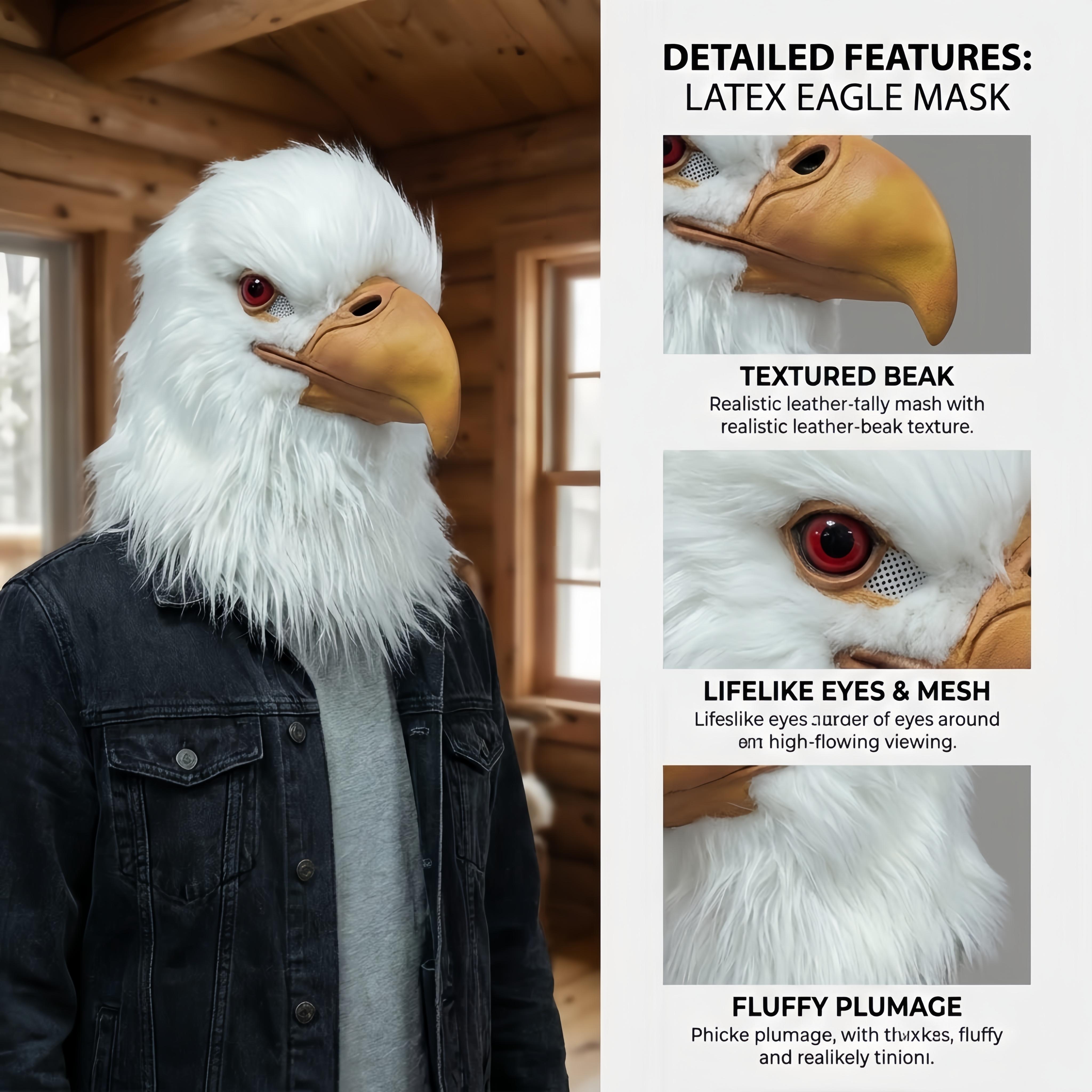 White Eagle Mask Animal Head Cover for Halloween Cosplay Rave Party Realistic Latex Animal Bird Mask Prank Props Accessories