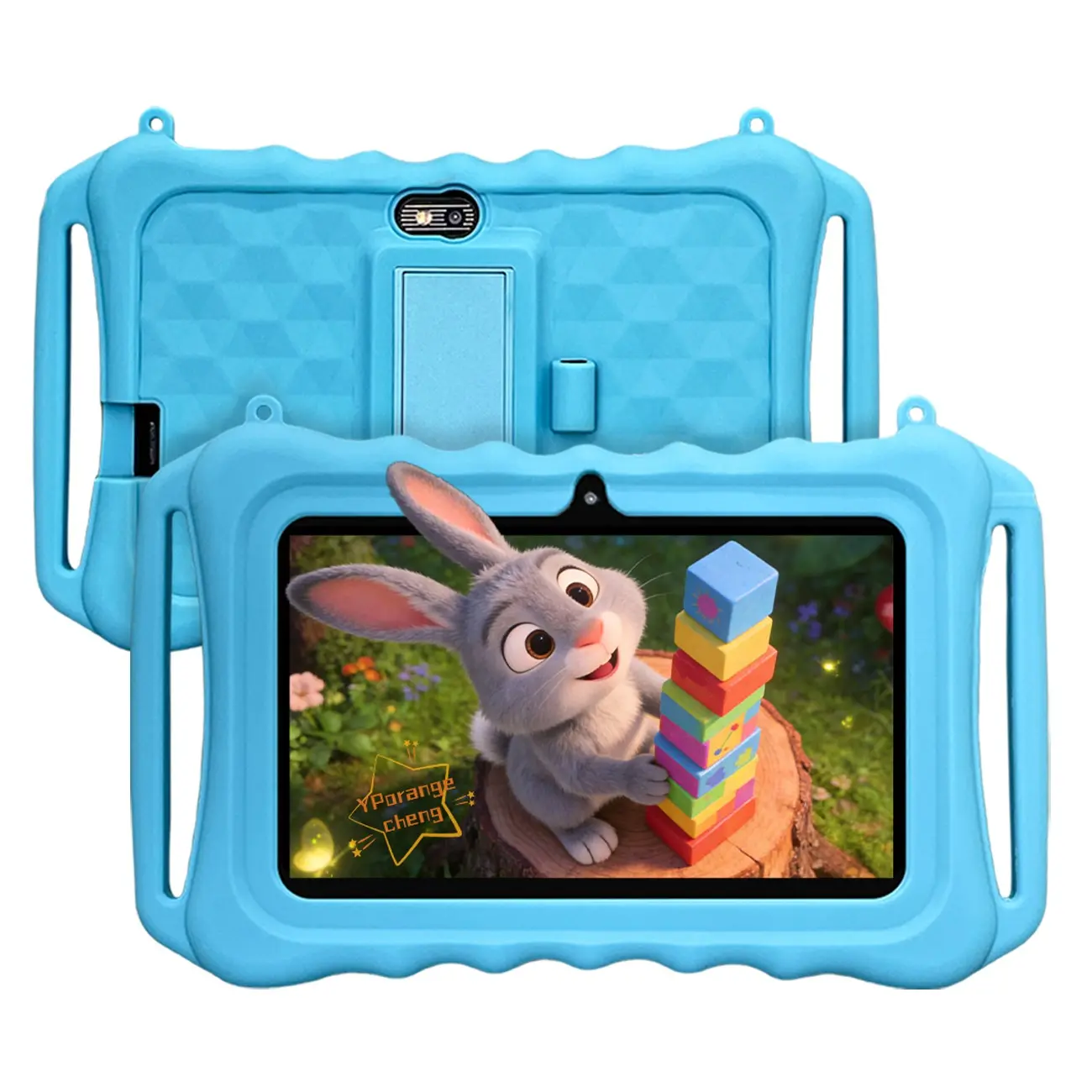 Smart Parental Control Kids Tablet 7-Inch HD Screen, Manage Cartoons/Classes/Games, 2-in-1 Study Learning, Online Class Ready, Lightweight, Durable, Shockproof Case, 5G WiFi, Bluetooth + Dual Camera, Pink & Blue, Christmas/Birthday Gift, USB Cable