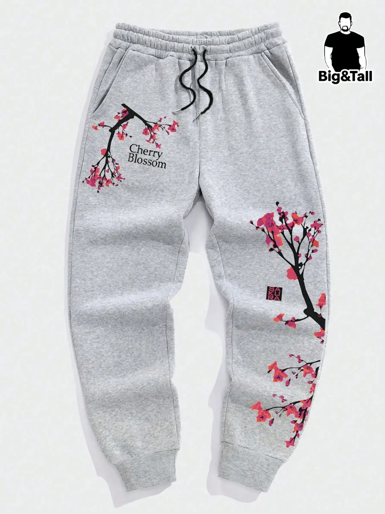 Men's Plus Size Plum Pattern Print Jogger Pants, Printed Sweatpants, Loose Comfortable Casual Fashion, Perfect for Daily Outdoor Wear