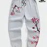 Men's Plus Size Plum Pattern Print Jogger Pants, Printed Sweatpants, Loose Comfortable Casual Fashion, Perfect for Daily Outdoor Wear