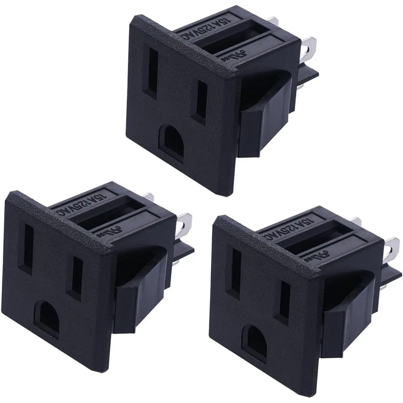 Durable Industrial Panel Mount Power Socket Plug Panel, 3-Count 3-Pin AC 15A 125V Female Connectors Adapter 019