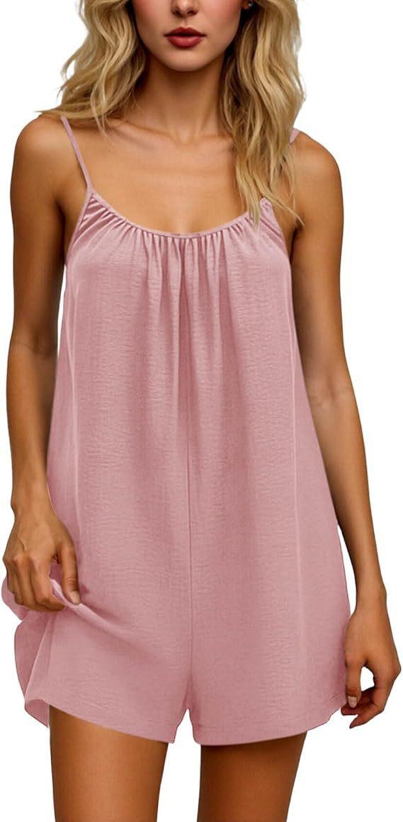 2026 New Women's One-Piece Pants Casual Sleeveless Tank Top Short Skirt Overalls with Narrow Straps and Pockets