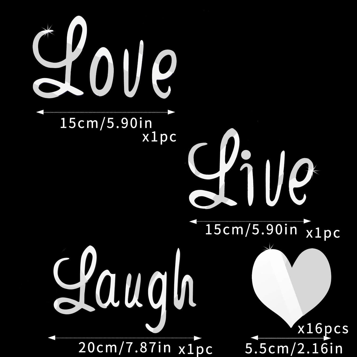 Heart Shaped Mirror Wall Sticker, 19pcs Letter Design Self Adhesive Wall Decor, Decor Sticker for Home Living Room Bedroom
