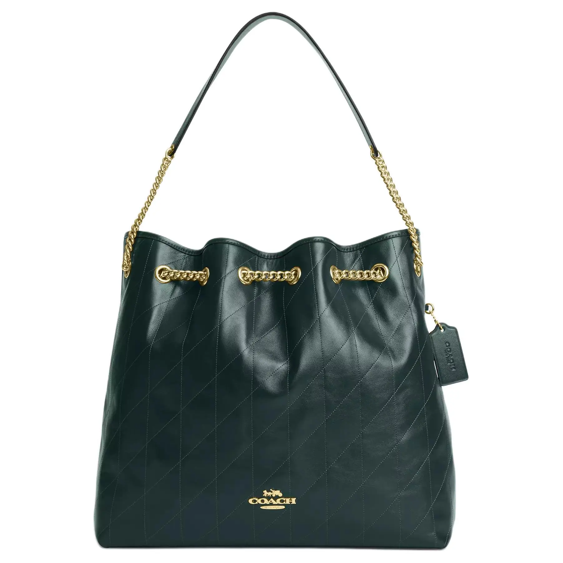 COACH Evelyn 36 Quilted Leather Shoulder Bag for Women, Large Size, Forest Green