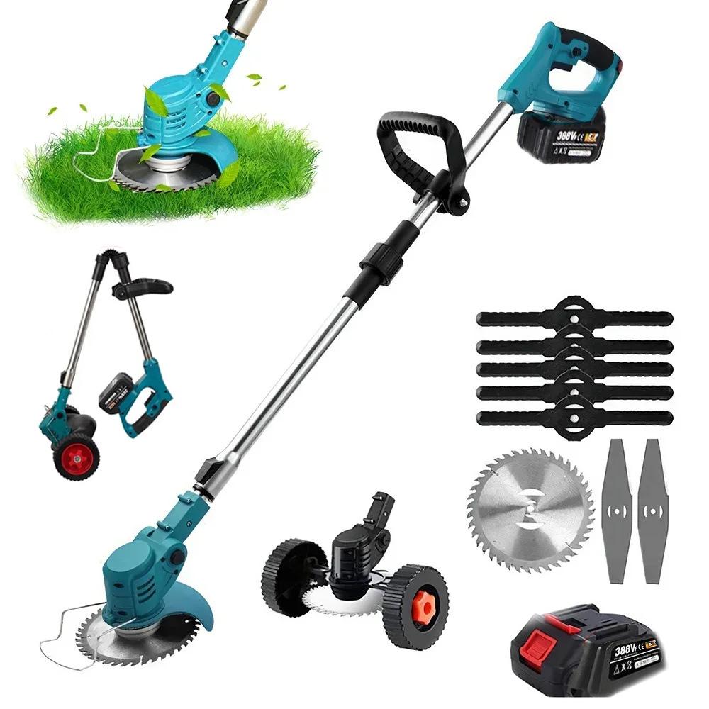 21V Telescopic Electric Lawn Mower, Household Weeding Machine, Lithium Battery Rechargeable Grass Trimmer, High-Power Lawn Mower