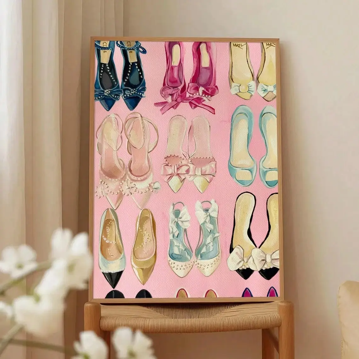 Background Retro Bow High Heel Fashion Poster, Wall Art Decor, Girl Style, Gift Idea, Living Room, Bedroom, Home Decoration, Unframed