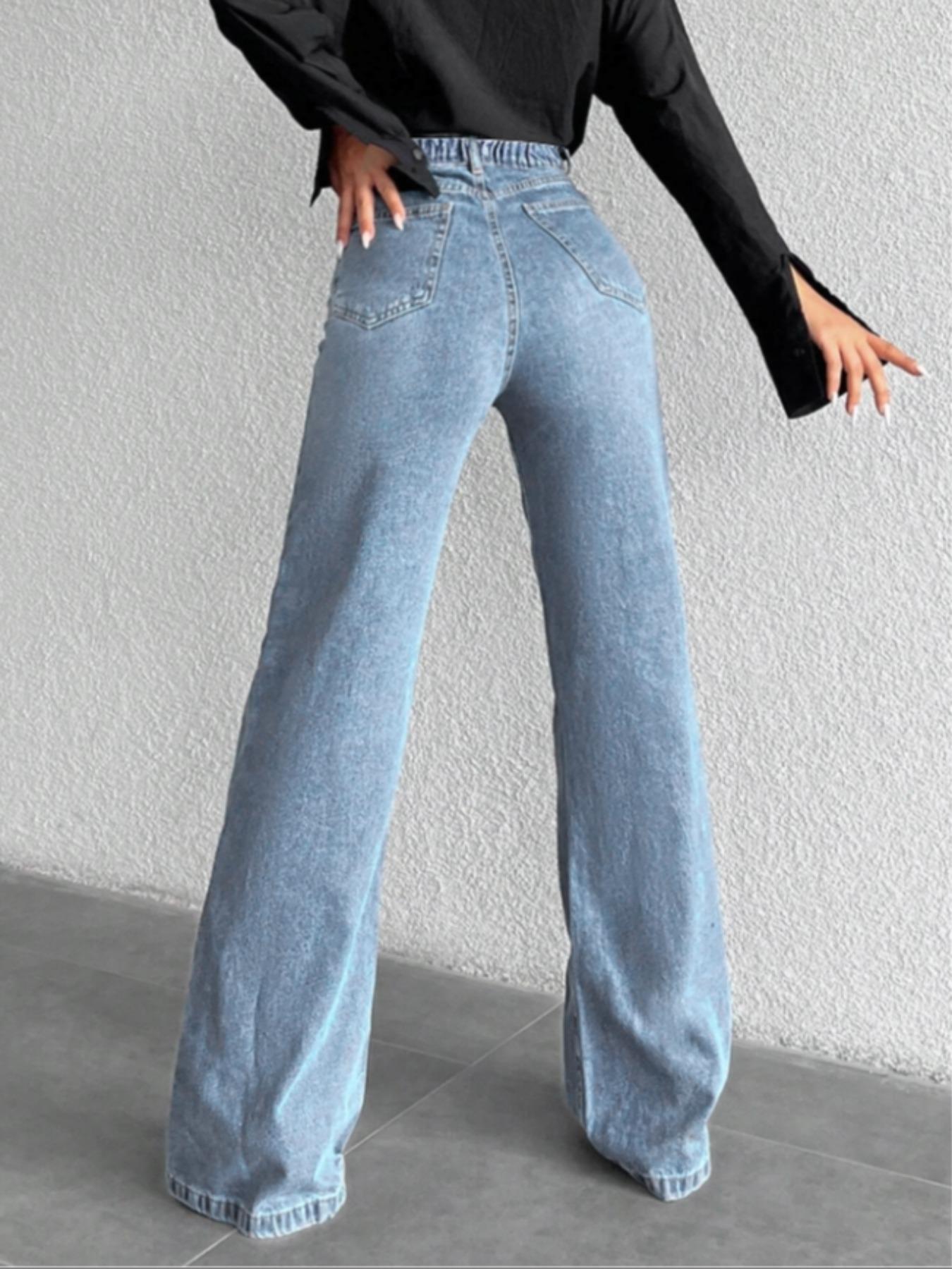 Baggy Pants for Women, Casual High Waist Wide Leg Button Jeans, Comfortable Stretch Denim, Trendy Streetwear Style, Perfect for Daily Wear