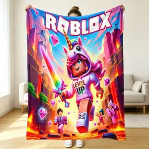Soft Comfortable Personalized Roblox Theme Flannel Blanket, Ultra Soft Fleece Throw Blanket for Adults & Kids, Skin-Friendly Lightweight Cozy Blanket for Naptime Office Camping Sofa Bed Home Decor, Gamer Fan Birthday Holiday Gift