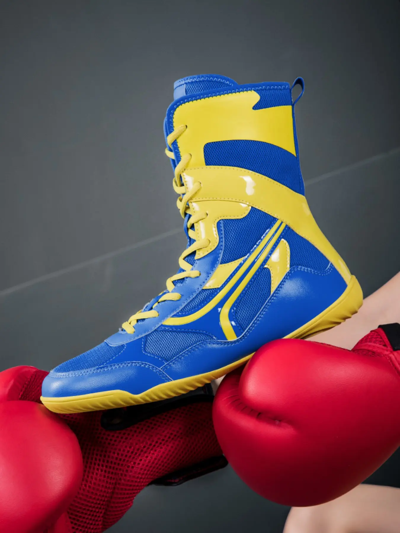Men's Professional High-Top Boxing Shoes, Lightweight Anti-Slip Rubber Sole, Wrestling Shoes, Shock Absorption, Breathable, All Seasons