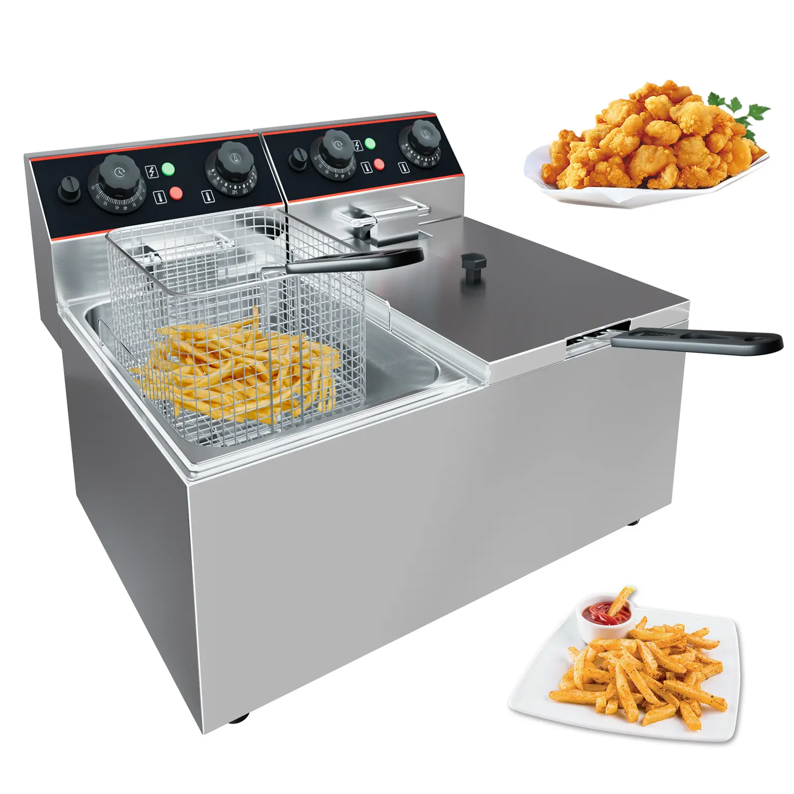 Professional Electric Deep Fryer for Restaurant & Home – 8L/8.4QT & 11L/11.6QT Stainless Steel, Countertop, Detachable Basket, Adjustable Temperature, 1500W/1800W