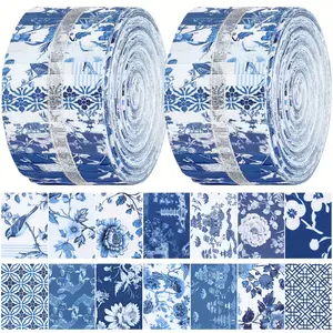 40PCS Blue & White Porcelain Floral Fabric Strips, 2.55" x 19.7" Precut Quilting Fabric Bundle, Chinese Style Patchwork Fabric for Sewing, Quilts, Doll Clothes & DIY Crafts