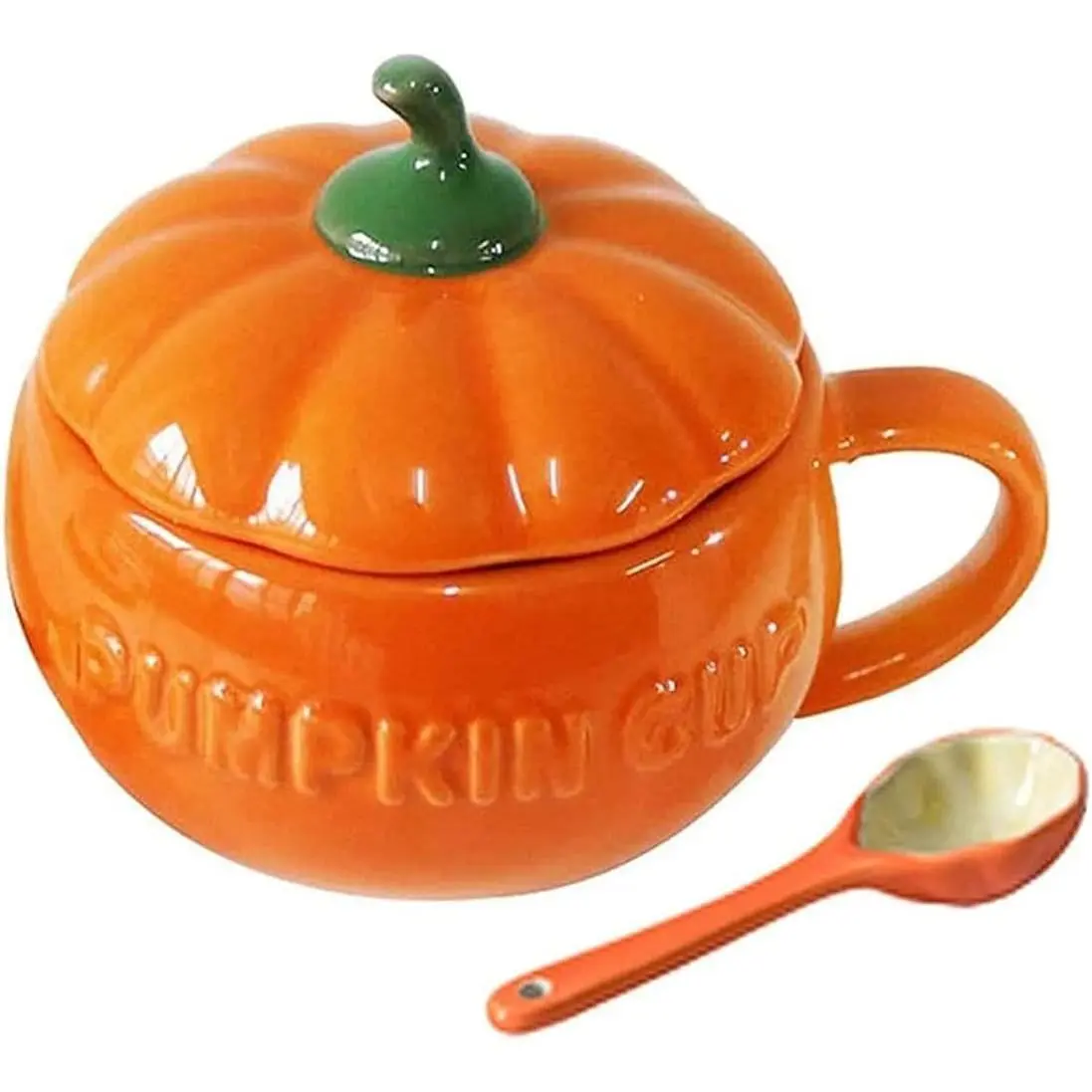 Cute Shape Ceramic Pumpkin Mug - 27.5oz (800ml), Reusable, Washable, Everyday Use Kitchenware Drinkware with Cup & Spoon