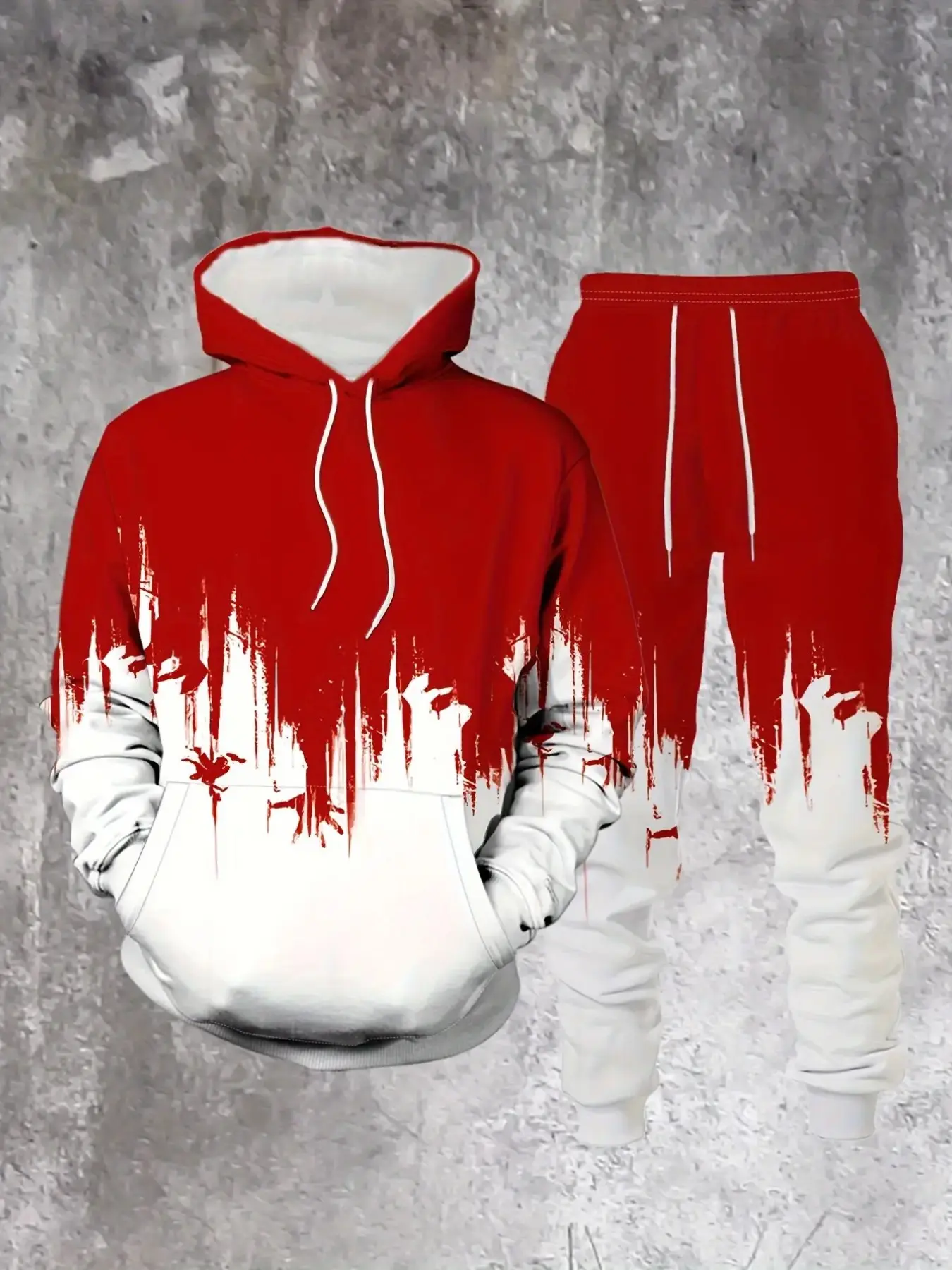 Gothic Drip Hand Graphic Ombre Hooded Set For Men Long Sleeve Hoodie Drawstring Sweatpants Two Piece Casual Tracksuit Daily Outfit