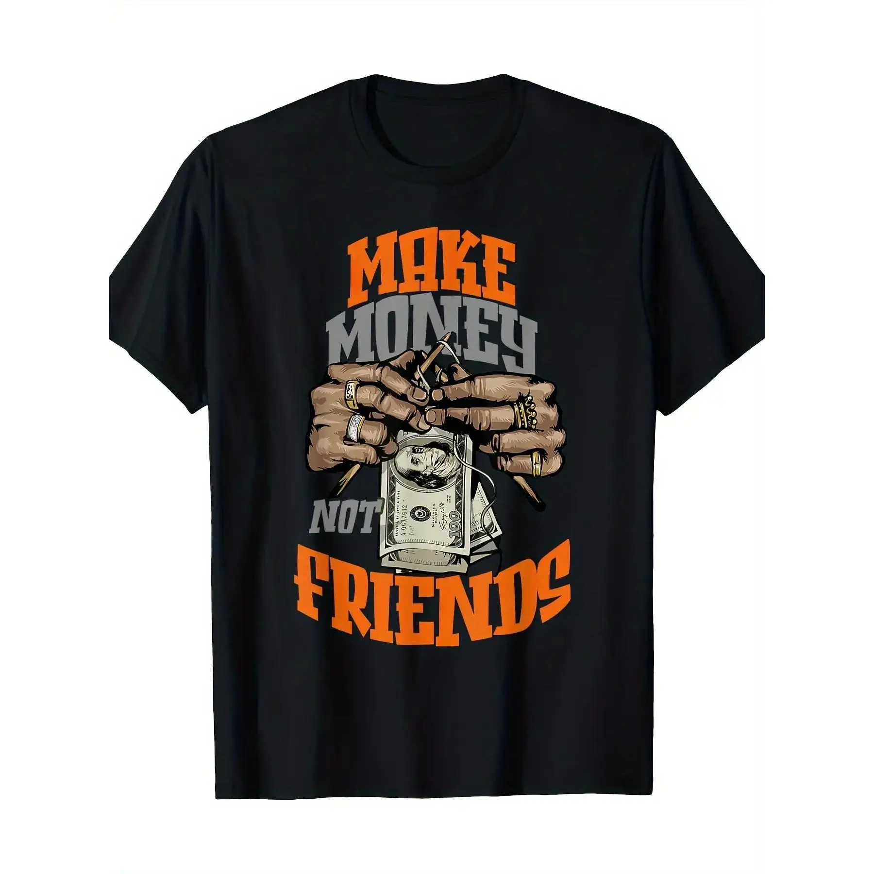 Unisex 100% Cotton Short Sleeve "Make Money Not Friends" Graphic T-Shirt, Hustle Culture Streetwear Tee, Money Mindset Quote Shirt, Urban Style Casual Wear, Soft Comfortable Everyday Top