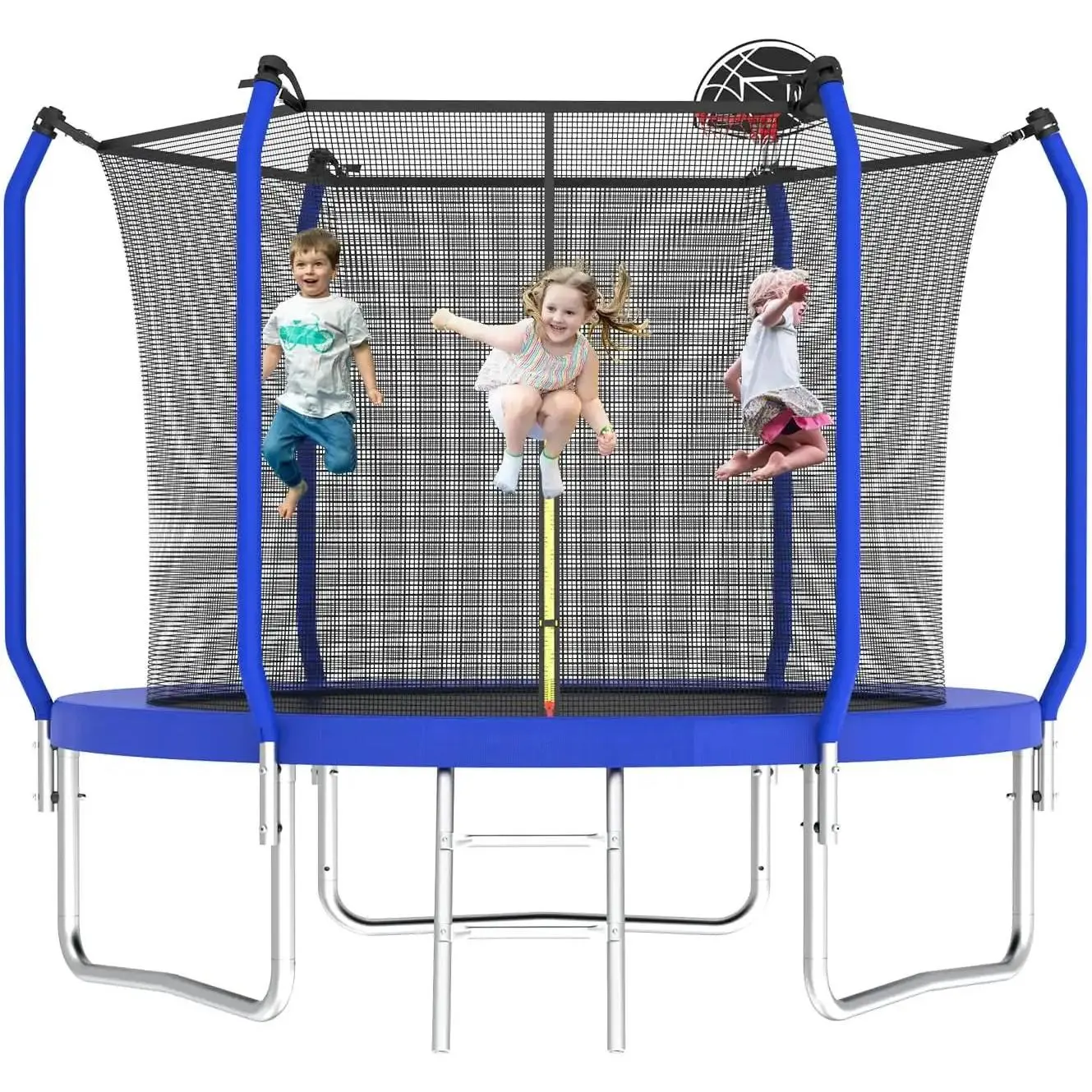 Upgraded 10FT Trampoline for Kids and Adults, Outdoor Trampolines with Basketball Hoop & Enclosure Net, Accessories Set, Backyard Trampoline for 4-8 Kids and Adults