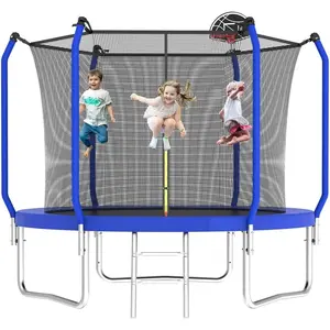 Upgraded 10FT Trampoline for Kids and Adults, Outdoor Trampolines with Basketball Hoop & Enclosure Net, Accessories Set, Backyard Trampoline for 4-8 Kids and Adults