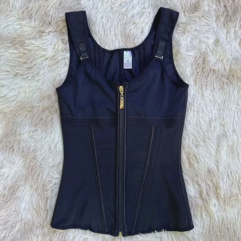 AfruliA XXXS Women's Gothic Fashion Polyester-Spandex Colombian High-Compression Waist Trainer Corset Top, Zipper-Hook Vest Body Shaper for Flat Belly Slimming, Bustier