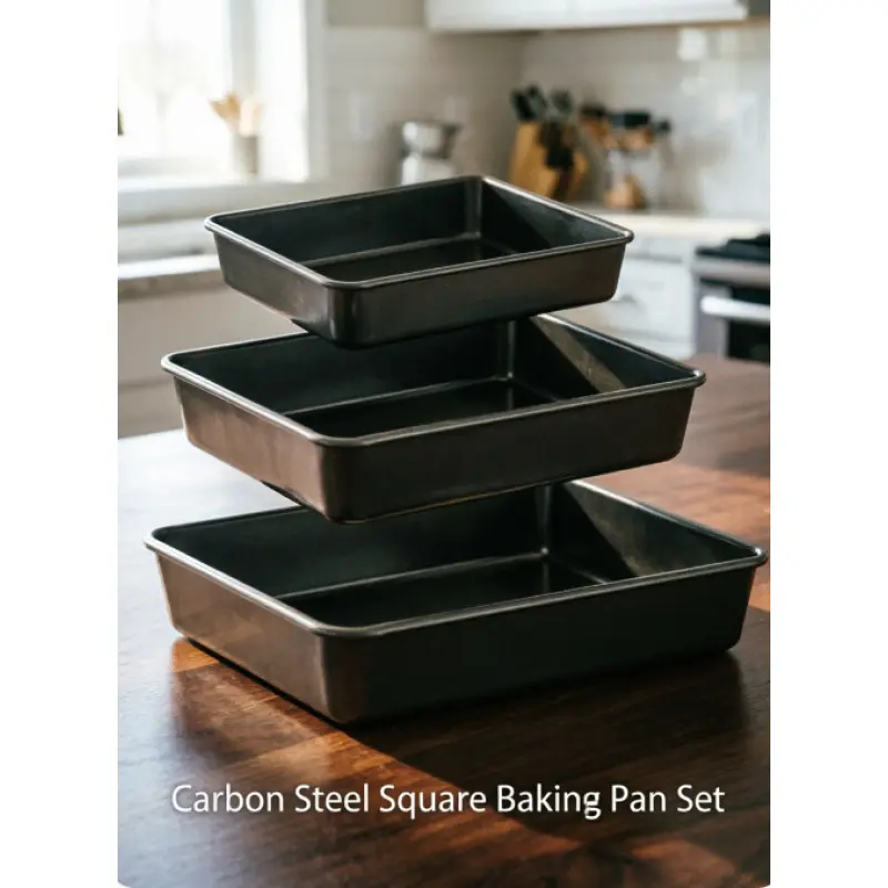 3 piece carbon steel non stick baking tray set stackable rectangular roasting pan even heat distribution for cake cookie meat vegetable baking roasting Bakeware