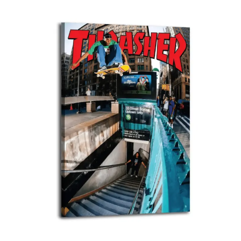 Thrasher Magazine Skate Poster, Skateboard Canvas Wall Art, Streetwear Decor, Hypebeast Artwork, Vintage Skateboarding Print, Bedroom Wall Decor, Living Room Wall Art, Apartment Decor, Collectible Gift for Skaters, Framed or Unframed Canvas Print