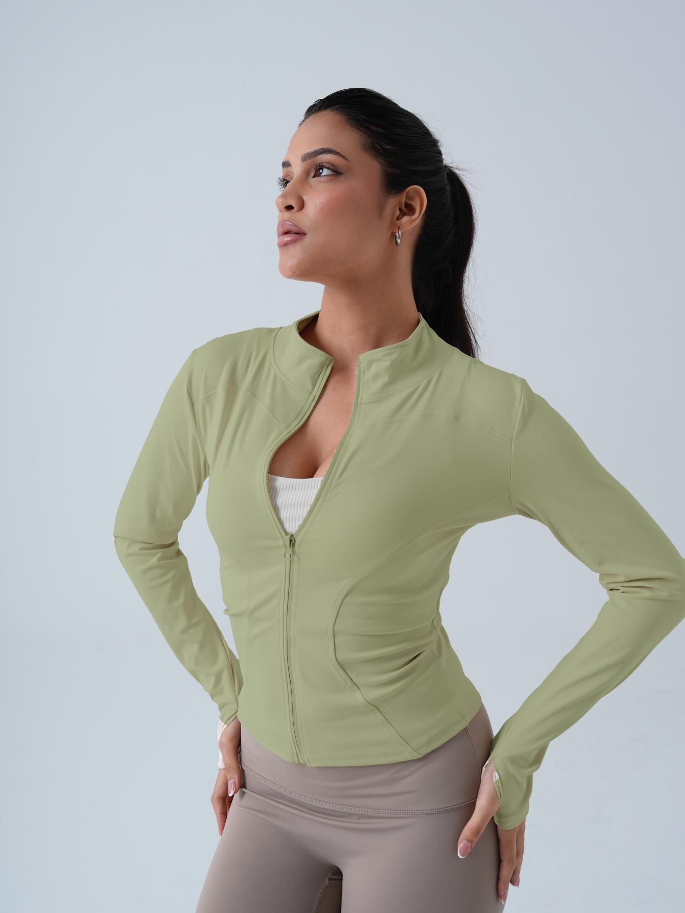 Women's Solid Zip-Up Sports Jacket, Sporty Long Sleeve Outerwear for Women, Ladies Sportswear for Indoor and Outdoor Wear