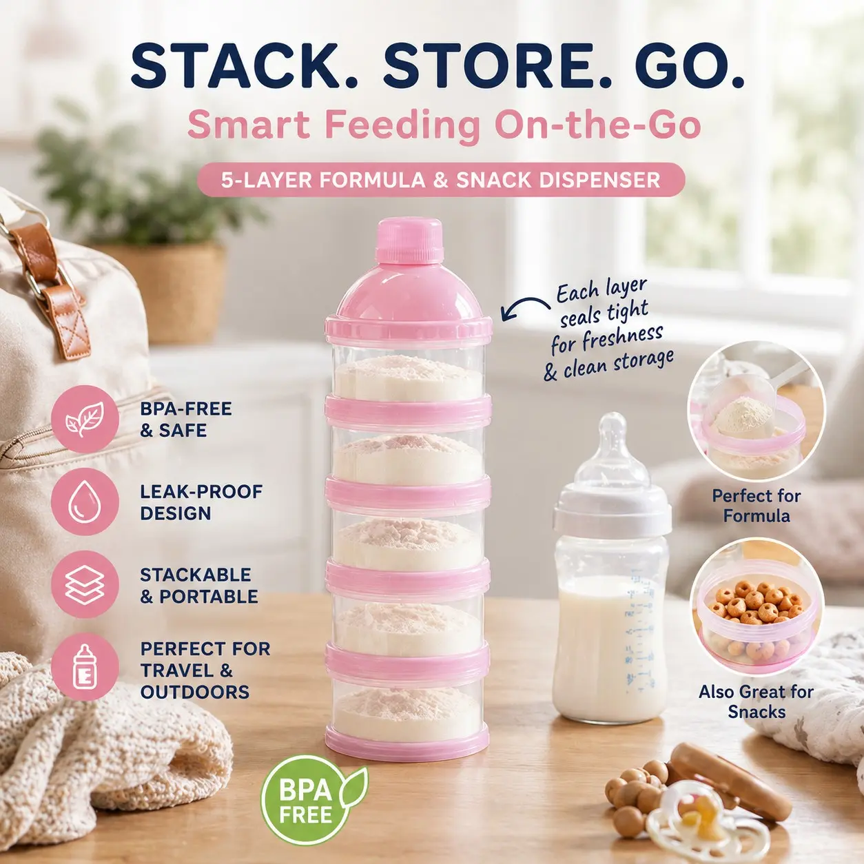 5-Layer Baby Formula Feeding Storage Container, Portable Detachable Box, Rice Grain Snack Organizer, Milk Powder Dispenser, Travel Formula Dispenser on the Go, Storage Bottle Jar