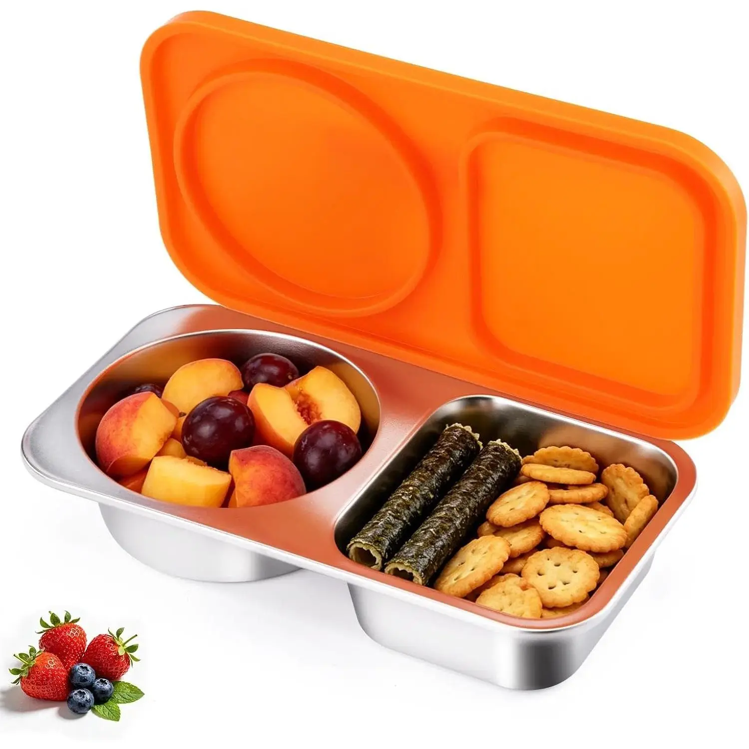 14oz 304 Stainless Steel 2-Compartment Snack Container with Leakproof Lid, Stackable for Lunch, Travel Use (1 Pack)