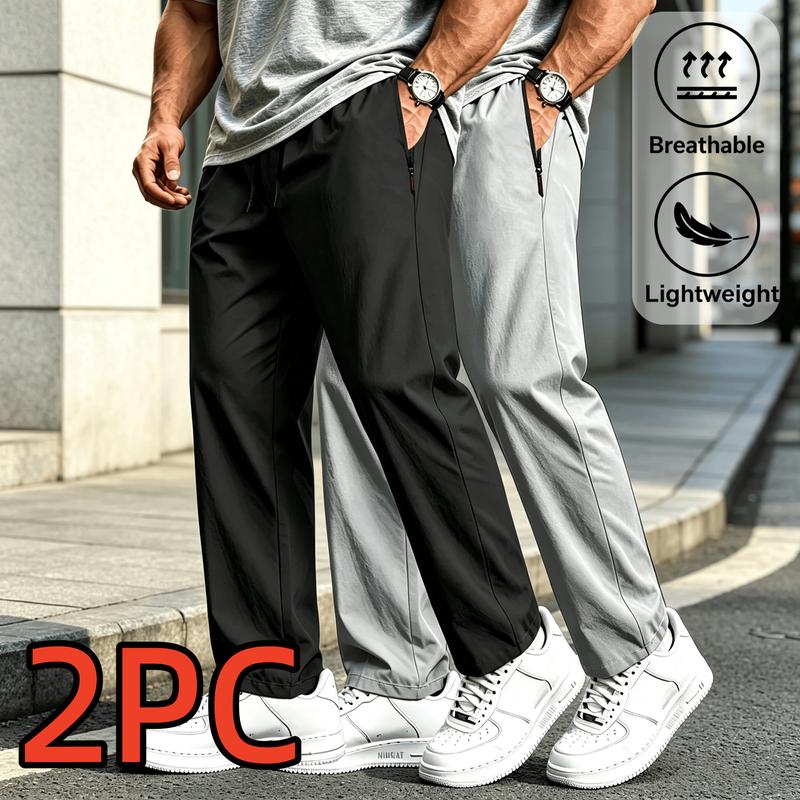 2PC Men's Casual Sports Pants, Suitable for All Seasons, Breathable and Quick Drying Fabric, Zipper Pocket Jogging Straight Leg Pants