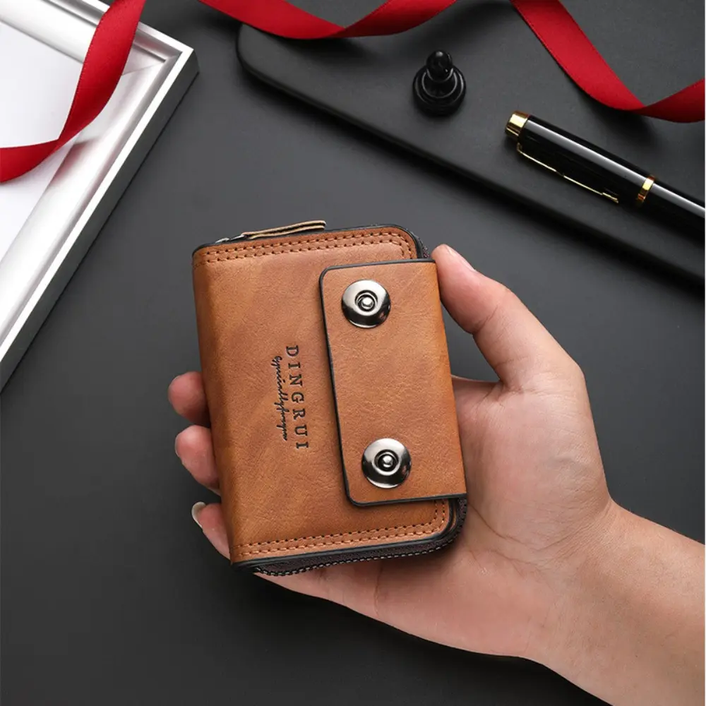 New Arrival Men's Double-Buckle Short Leather Wallet - Multi-Slot Driver License Organizer, Large-Capacity Casual Coin Card Bag, Mens Minimalist Wallet, Mens Wallet, Men's Minimalist Wallet