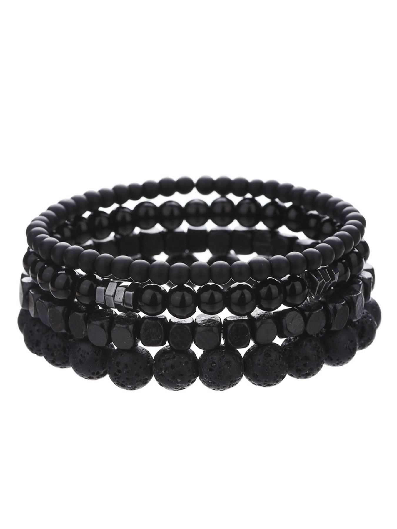 Men's Fashion Stone Beaded Bracelet Set, 4 Counts Casual Trendy Beaded Bracelets, Fashion Accessories for Daily Wear, Trendy All-match & Exquisite Jewelry for Birthday Gift, Bracelets Stack, Beads Bracelets
